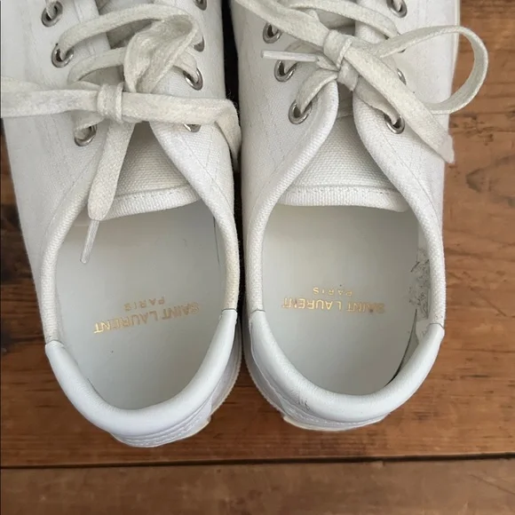 Saint Laurent Malibu Canvas Sneaker - White Distressed Logo 37.5 or 7/7.5 - Picture 12 of 14